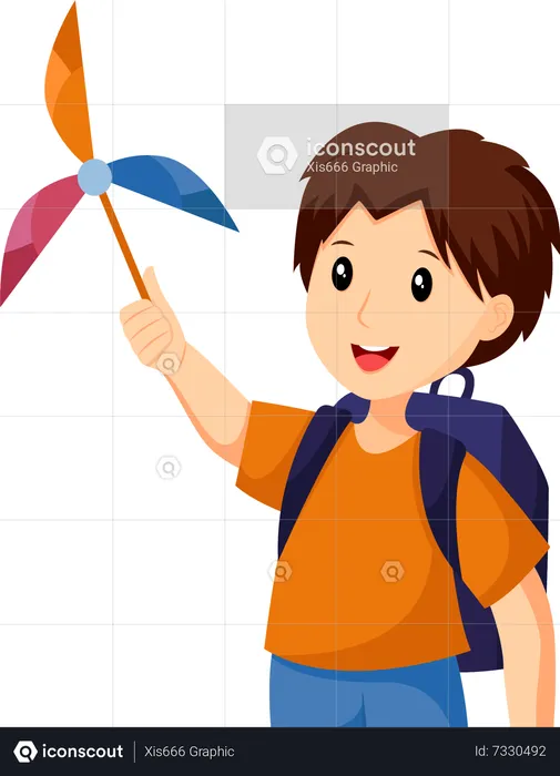 Kids Play with paper windmill  Illustration