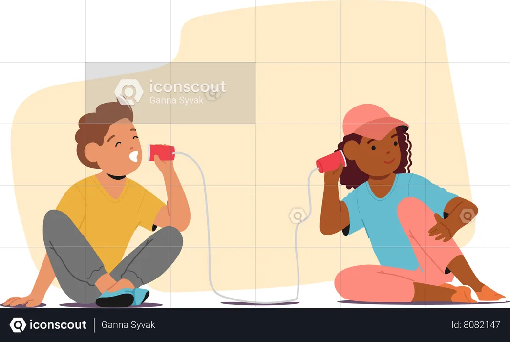Kids Play With Rope Telephone  Illustration