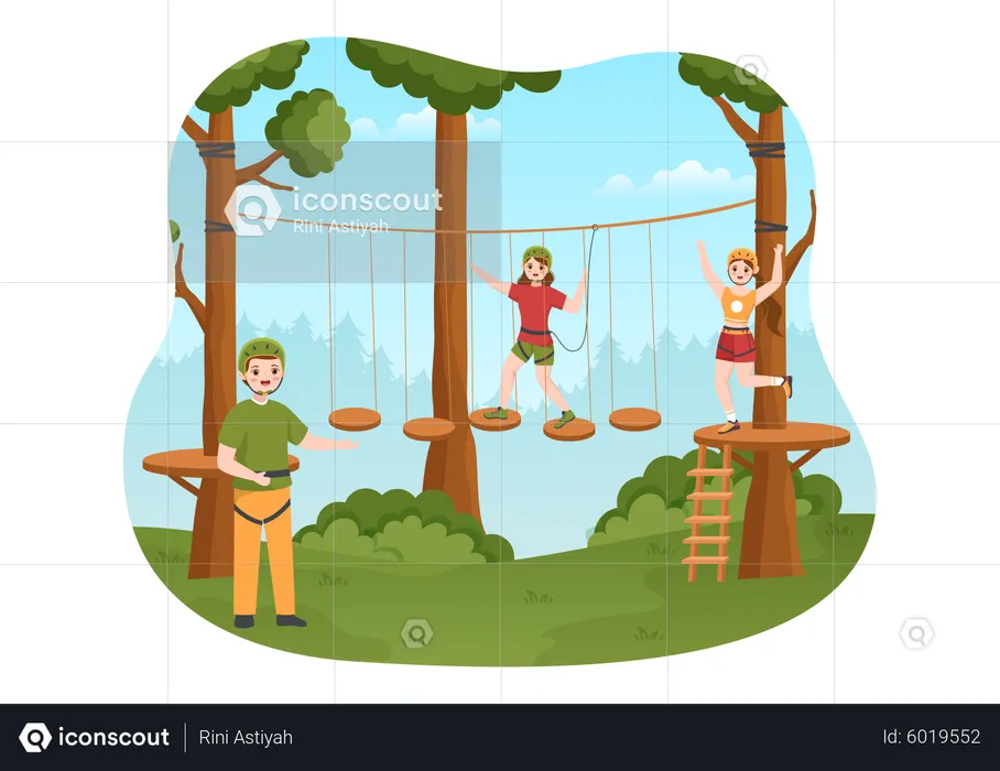 Kids playing at adventure park  Illustration