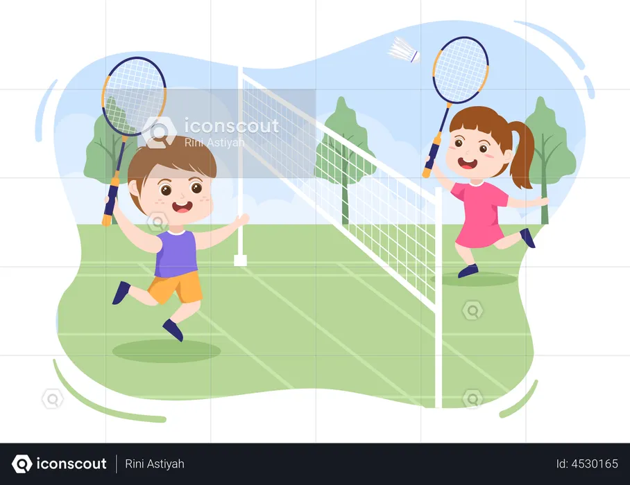 Kids playing Badminton  Illustration