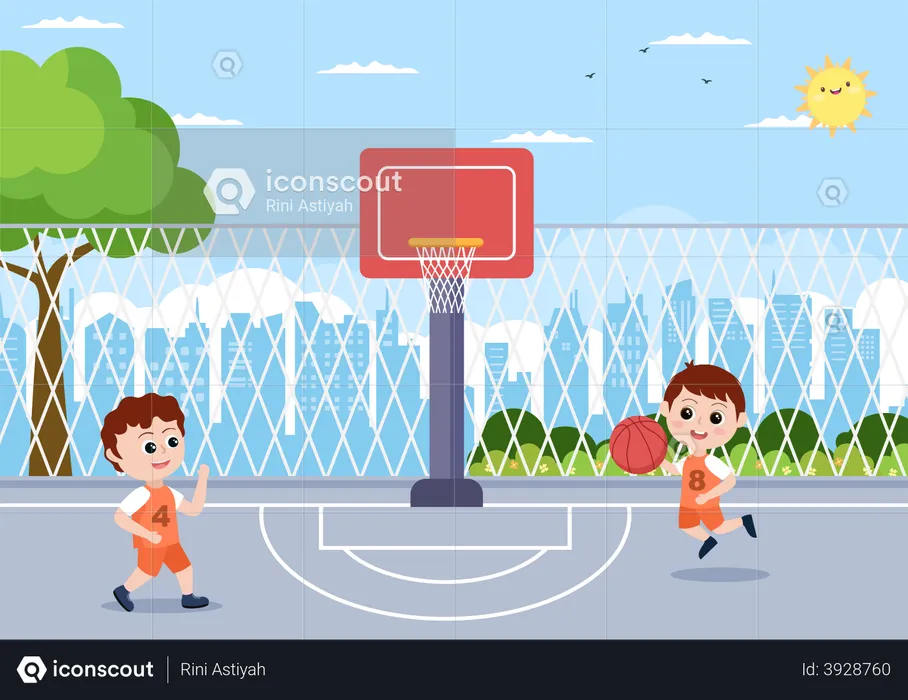 Kids Playing Basketball  Illustration