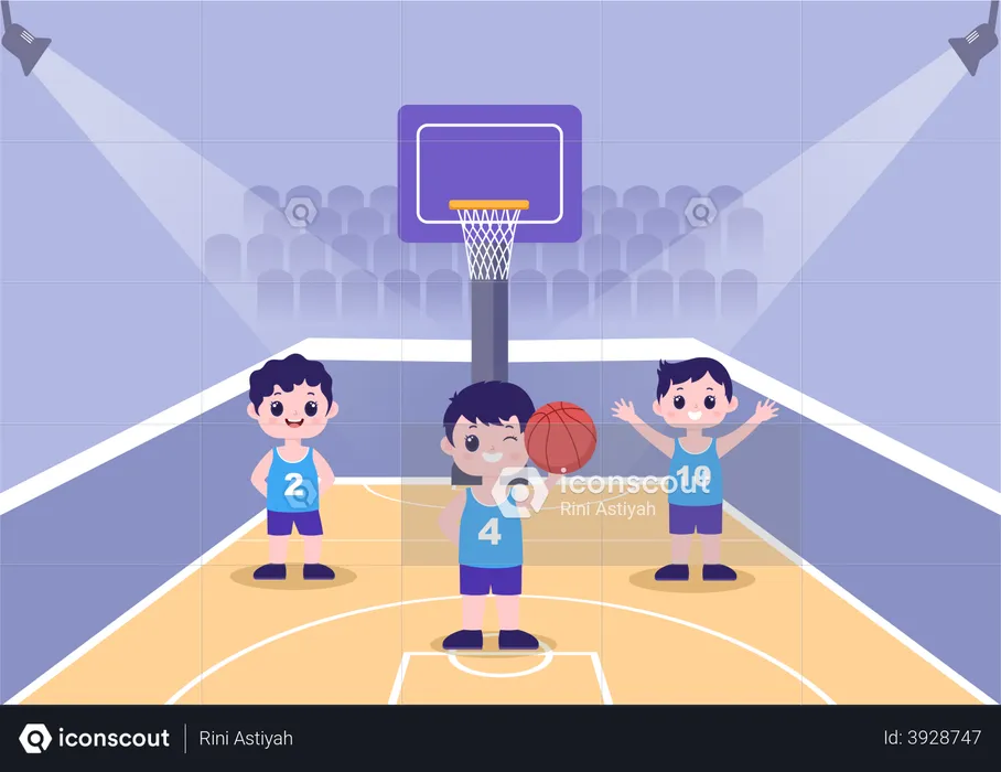 Kids Playing Basketball  Illustration