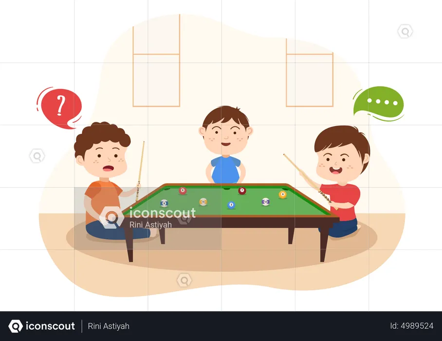 Kids playing billiards game  Illustration