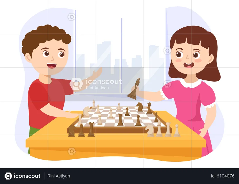 Kids Playing Chess Board Game  Illustration