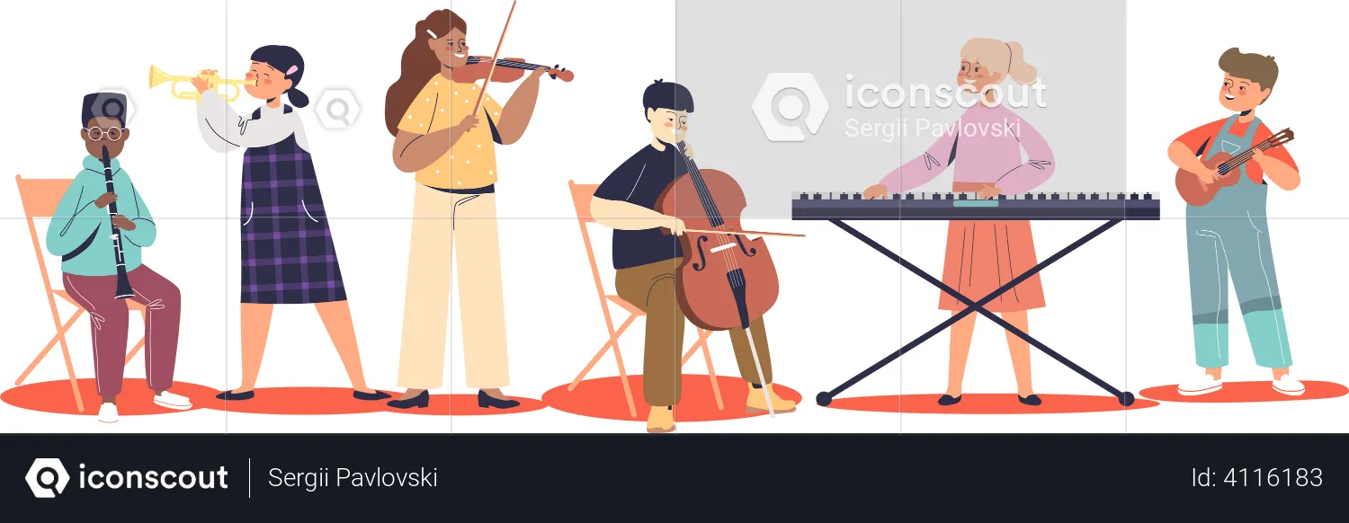 Kids playing different music instruments  Illustration