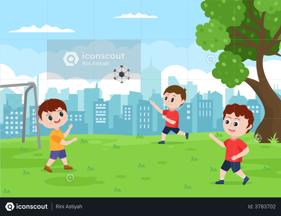 Best Premium Kids playing football Illustration download in PNG ...