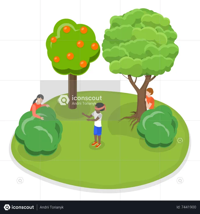 Vector illustration cartoon of children playing hide and seek in