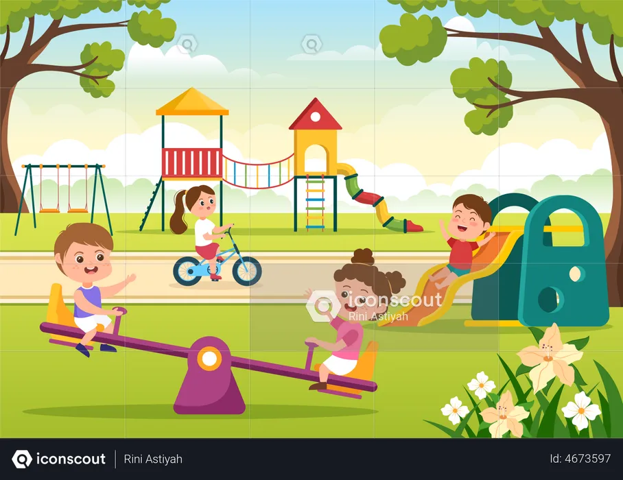 Kids playing in playground  Illustration