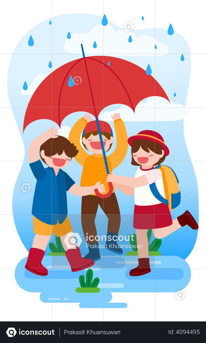 children playing in the rain clipart