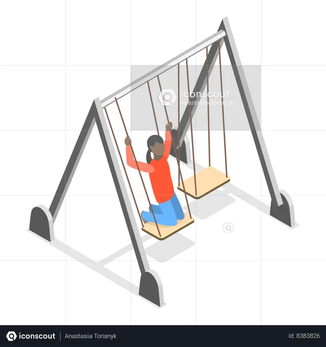 Kids playing on swing in playground  Illustration