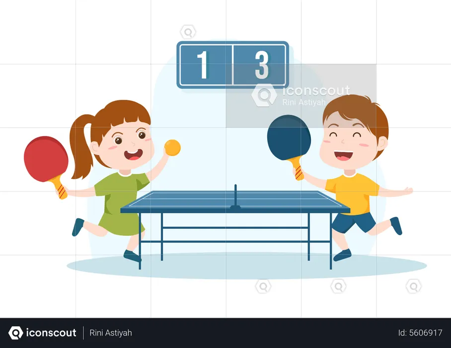 Kids Playing Table Tennis  Illustration