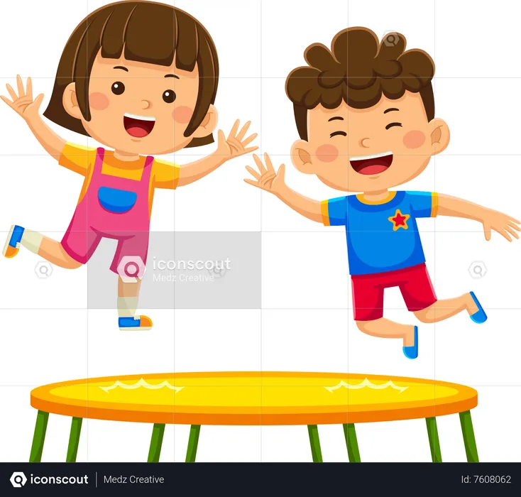 Kids Playing Trampoline  Illustration