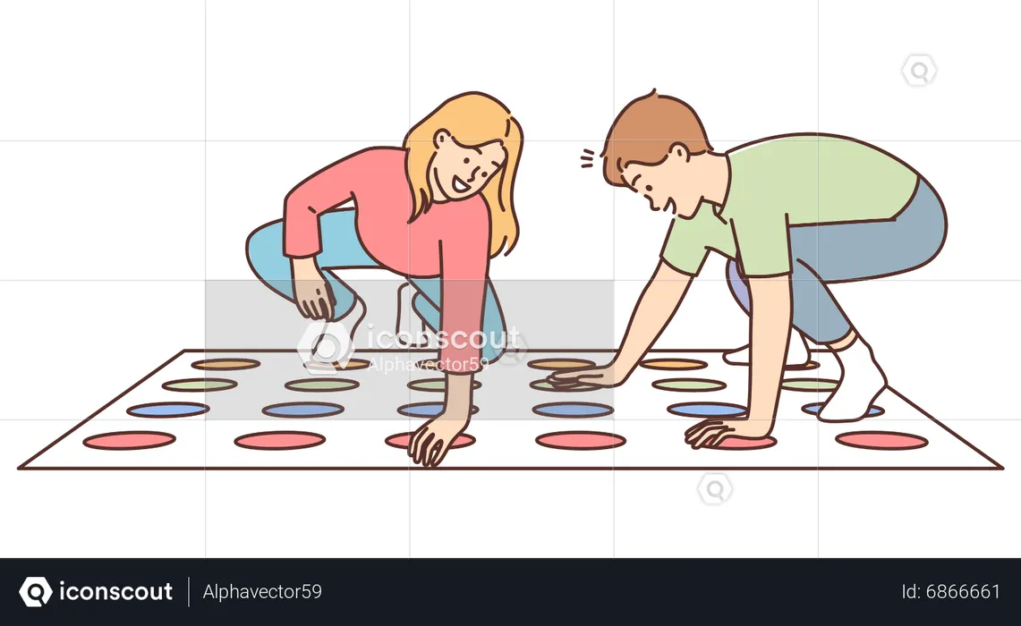 Kids playing twister game mat  Illustration