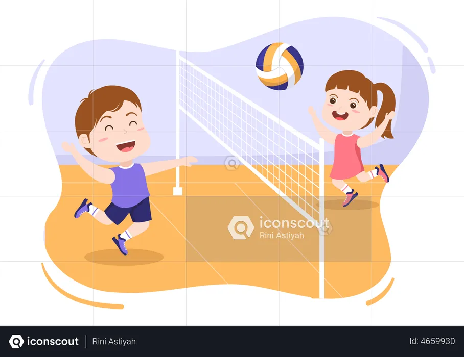 Kids playing volleyball  Illustration