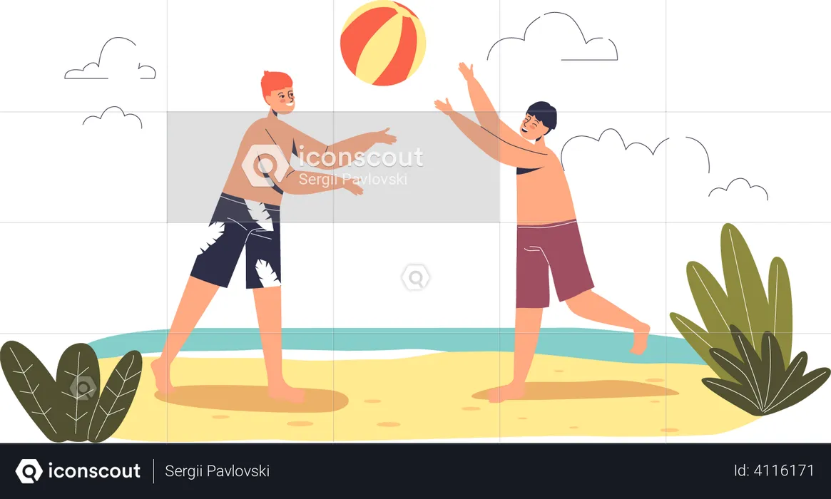 Kids playing volleyball at beach  Illustration