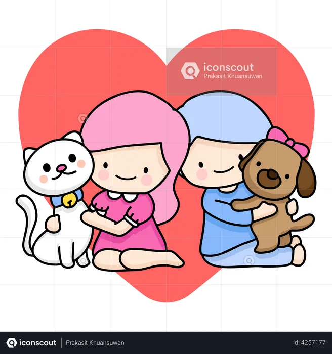 Kids Playing With Pets  Illustration