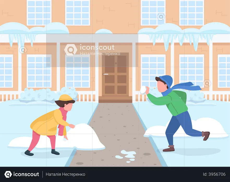 Kids playing with snowballs  Illustration