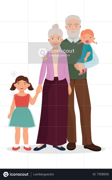 Kids posing with grandparents  Illustration