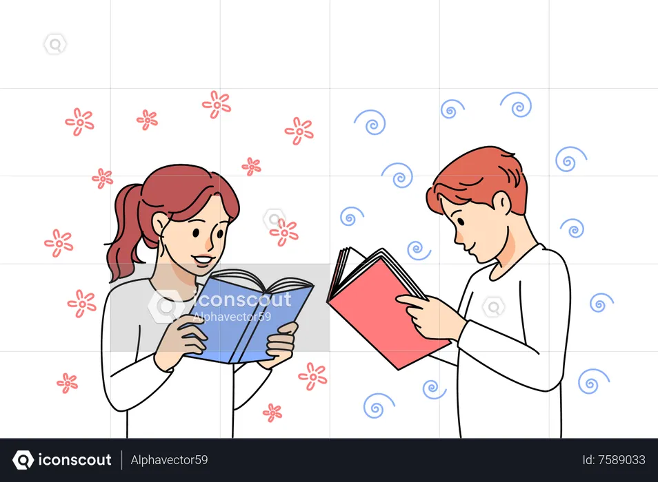 Kids reading book  Illustration