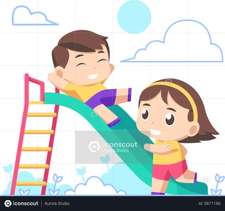 Kids ride on park slide  Illustration