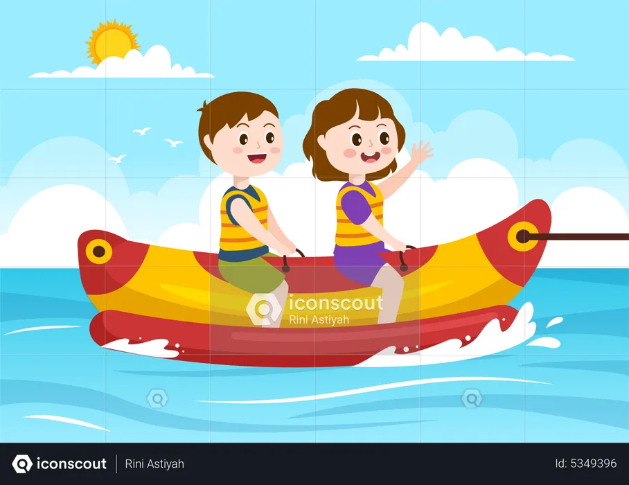 Kids riding banana boat jet ski  Illustration