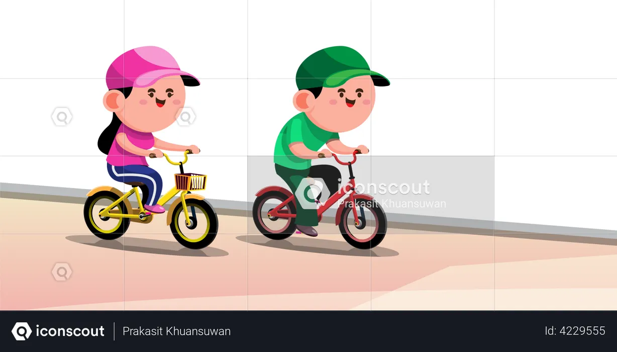 Kids riding bicycle  Illustration