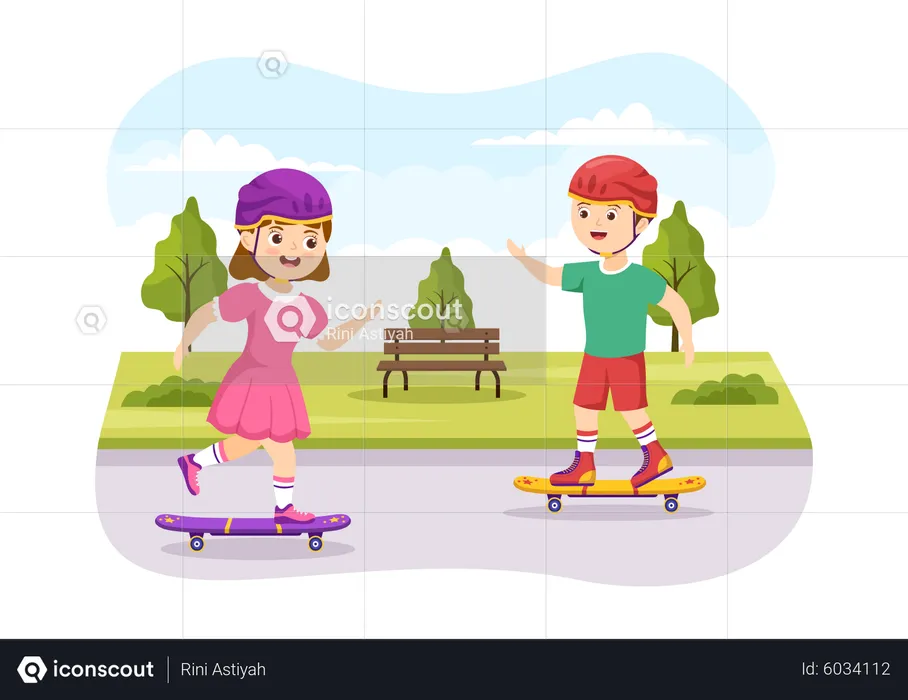 Kids riding skateboard  Illustration