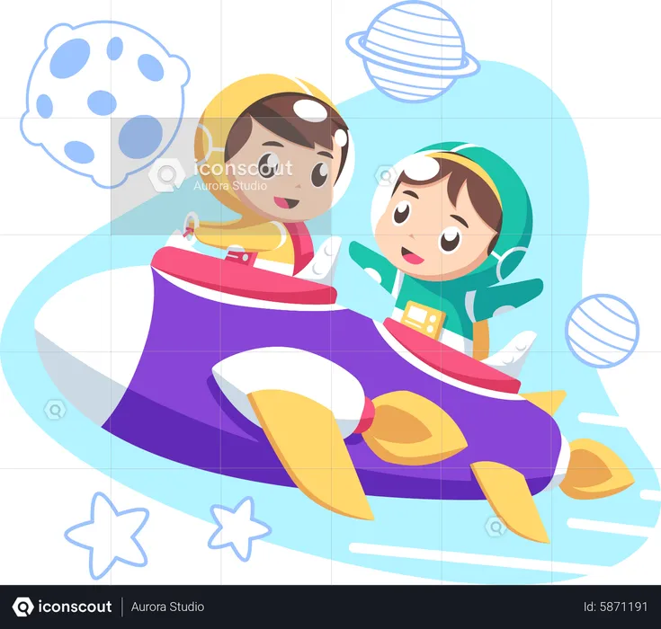 Kids riding spacecraft  Illustration