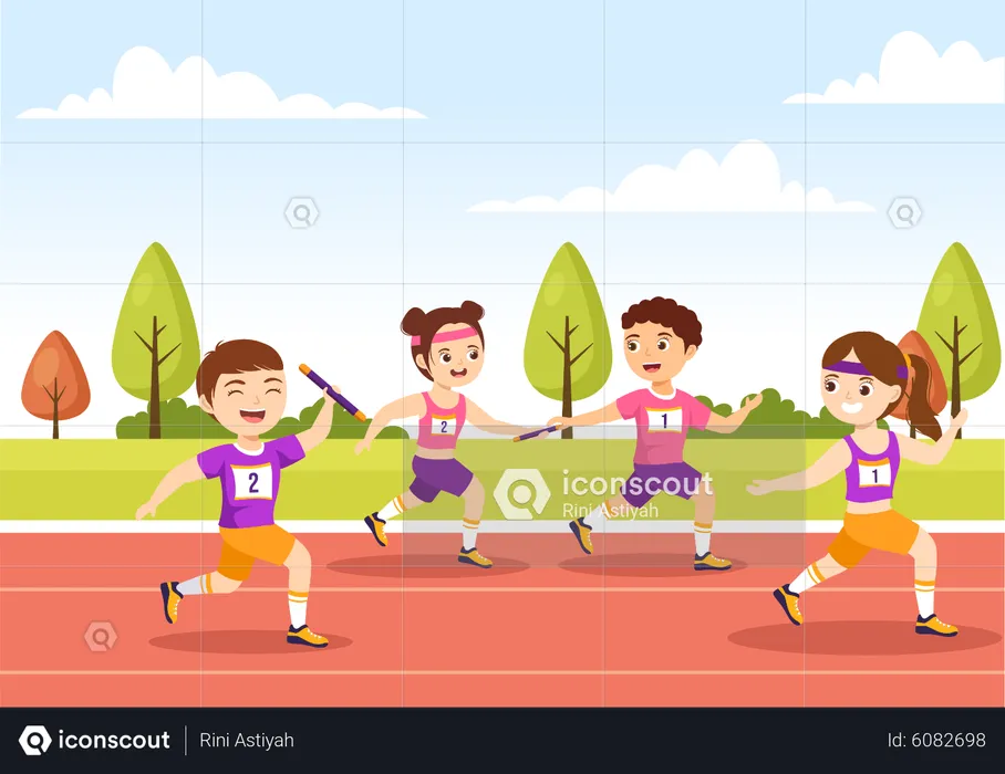Kids running in relay race  Illustration