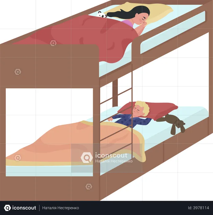 Kids sharing bunk bed for sleeping  Illustration