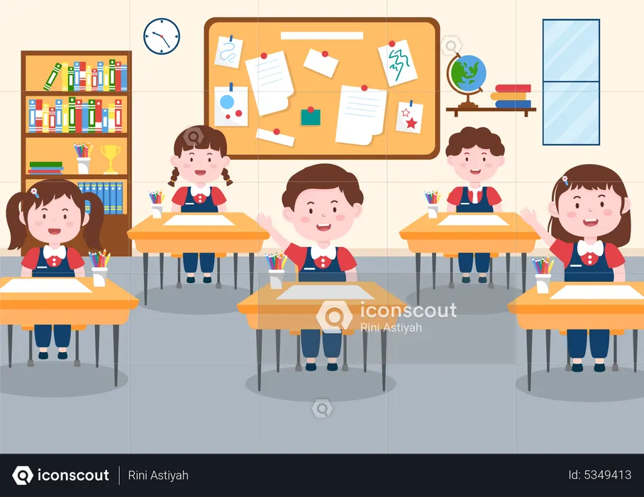 Kids sitting in classroom  Illustration