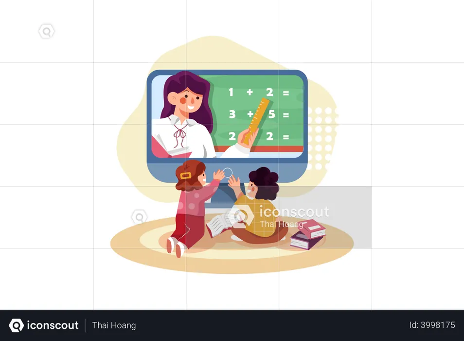 Kids studying at home online  Illustration