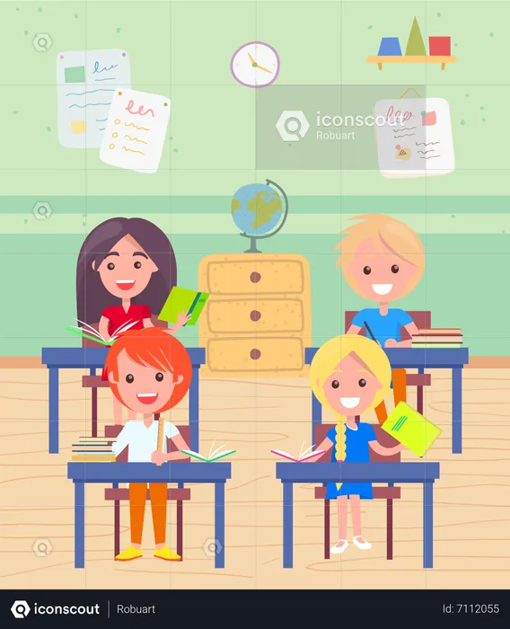 Best KIds studying in classroom Illustration download in PNG & Vector ...