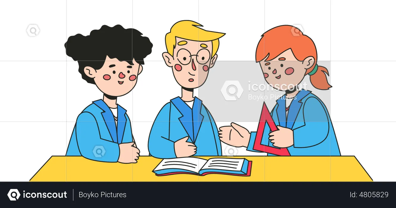 Kids studying together  Illustration