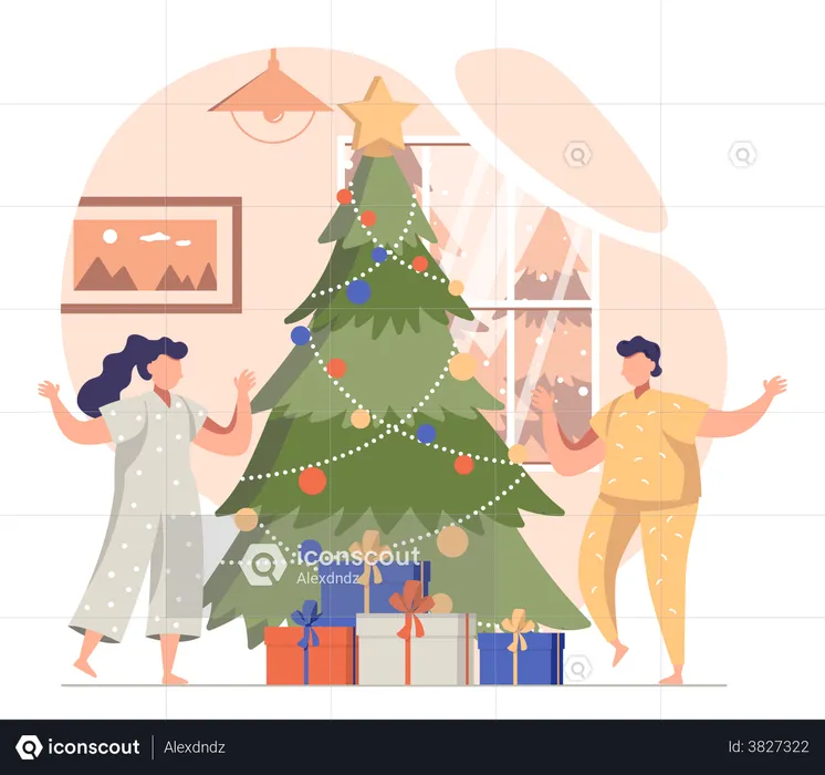 Kids With Christmas Gifts  Illustration