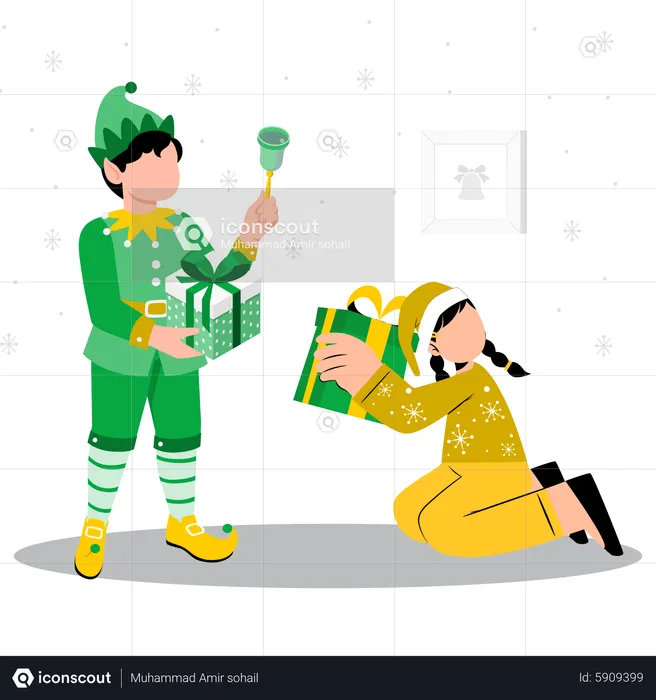 Kids with Christmas gifts  Illustration