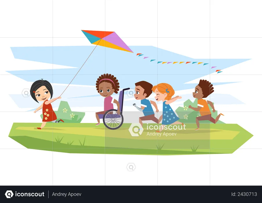 Kids with disabilities playing with each other  Illustration