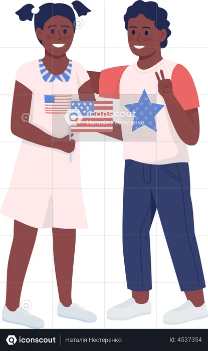 Kids with National American flag  Illustration
