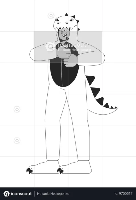 Kigurumi Dinosaurier Onesie Mann fröhlich tanzend  Illustration