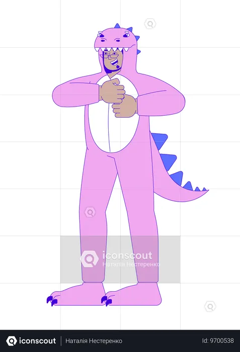 Kigurumi dinosaurio onesie hombre feliz bailando  Ilustración