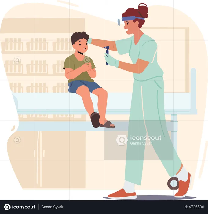 Kind bei Arzttermin im Krankenhaus  Illustration