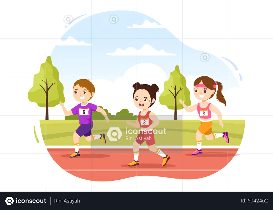 Kinder laufen im Marathonlauf  Illustration