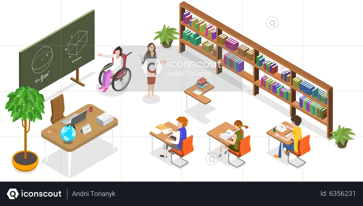 Kinder mit Behinderung lernen in gemischten Klassen  Illustration