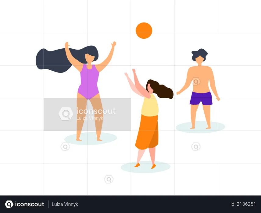 Kinder spielen Volleyball am Strand  Illustration