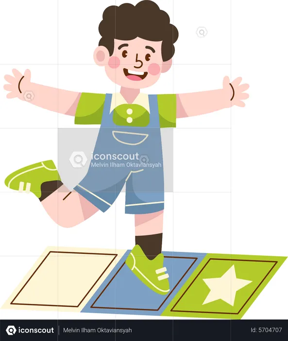 Kindergarten boy playing hopscotch jump  Illustration