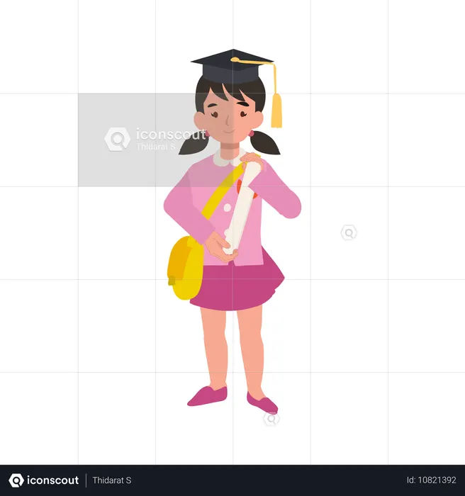 Kindergarten girl holding graduation certificate in school uniform celebrating educational achievement  Illustration