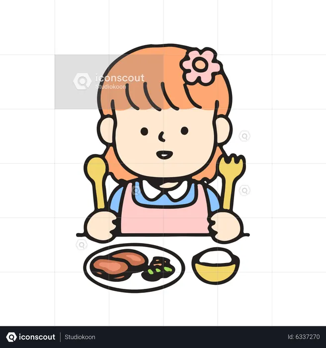 Kindergarten girl is eating  Illustration