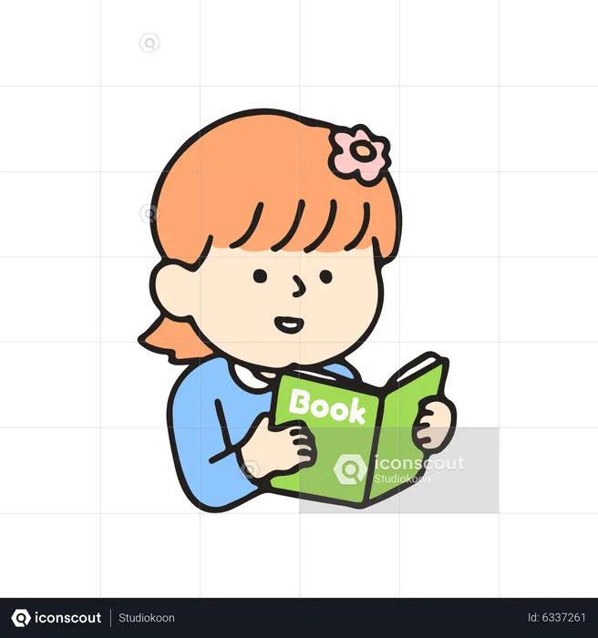 Kindergarten girl reading a book  Illustration