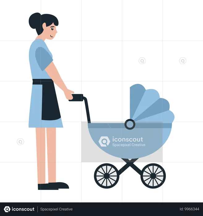 Kindermädchen mit Kinderwagen  Illustration