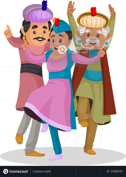 King Akbar dancing with people  Illustration